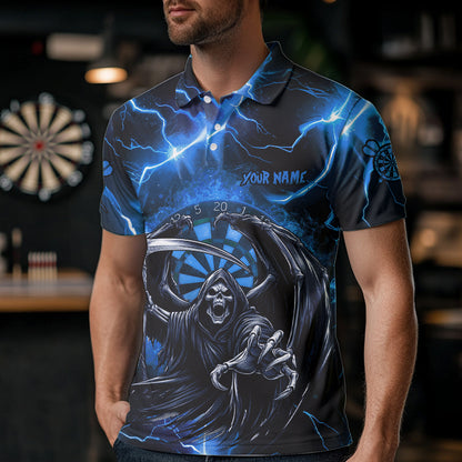 Personalized Blue Grim Reaper Custom Thunder Lightning Men Dart Shirts, 3D Darts Team Jerseys TDM3551