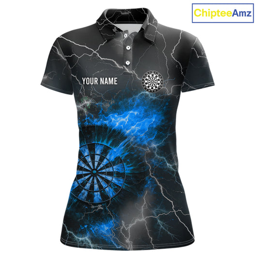 Custom Lightning Flame Darts Shirt For Women, Darts Jersey Pocket Option|Blue TDM5913