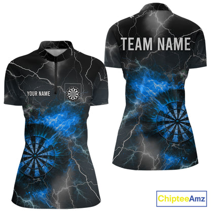 Custom Lightning Flame Darts Shirt For Women, Darts Jersey Pocket Option|Blue TDM5913