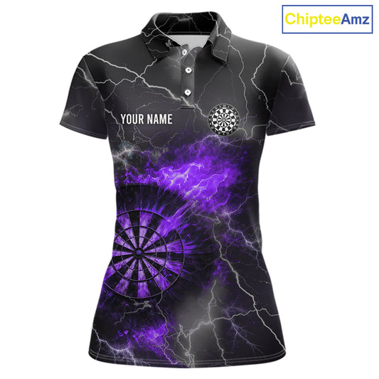 Custom Lightning Flame Purple Dart Shirt For Women, Darts Jersey Pocket Option TDM5914