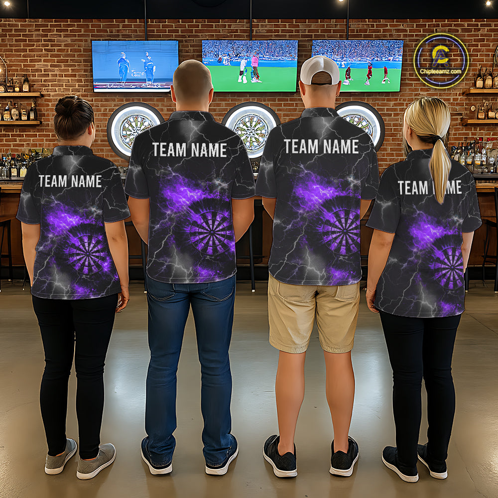 Custom Lightning Flame Purple Dart Shirt For Women, Darts Jersey Pocket Option TDM5914