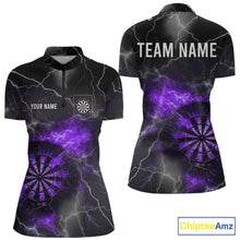 Load image into Gallery viewer, Custom Lightning Flame Purple Dart Shirt For Women, Darts Jersey Pocket Option TDM5914