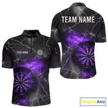 Load image into Gallery viewer, Custom Lightning Flame Purple Dart Shirt For Men, Darts Jersey Pocket Option TDM5914