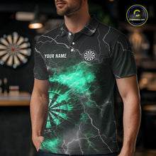 Load image into Gallery viewer, Custom Turquoise Flame Lightning Darts Shirt With Pocket Option For Men TDM5915