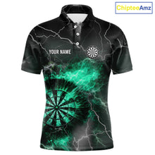 Load image into Gallery viewer, Custom Turquoise Flame Lightning Darts Shirt With Pocket Option For Men TDM5915