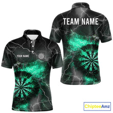 Load image into Gallery viewer, Custom Turquoise Flame Lightning Darts Shirt With Pocket Option For Men TDM5915