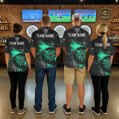 Custom Turquoise Flame Lightning Darts Shirt With Pocket Option For Women TDM5915