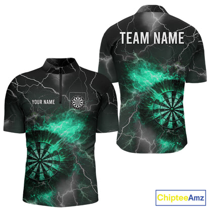 Custom Turquoise Flame Lightning Darts Shirt With Pocket Option For Men TDM5915