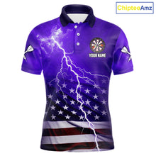 Load image into Gallery viewer, Purple Lightning US Flag Dart Shirt For Men Custom Dart Jersey Pocket Option TDM5916