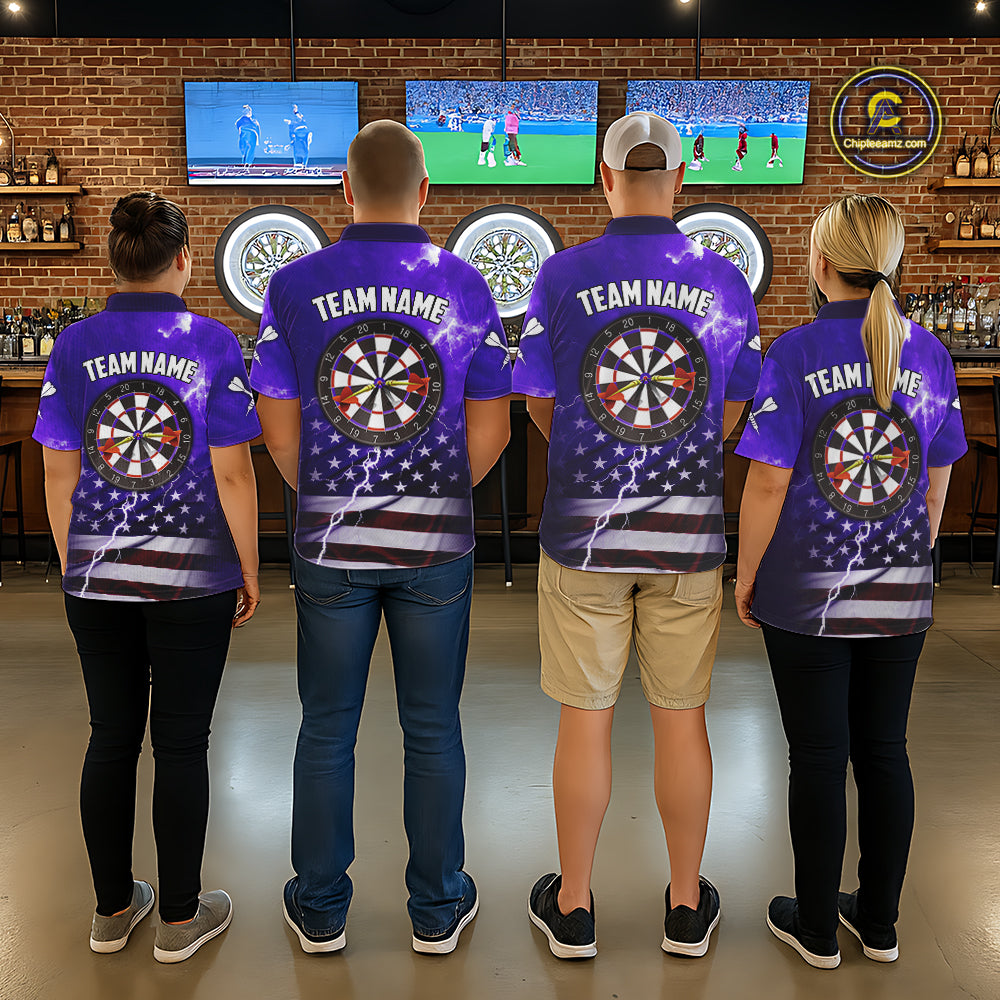 Purple Lightning US Flag Dart Shirt For Women Custom Dart Jersey Pocket Option TDM5916