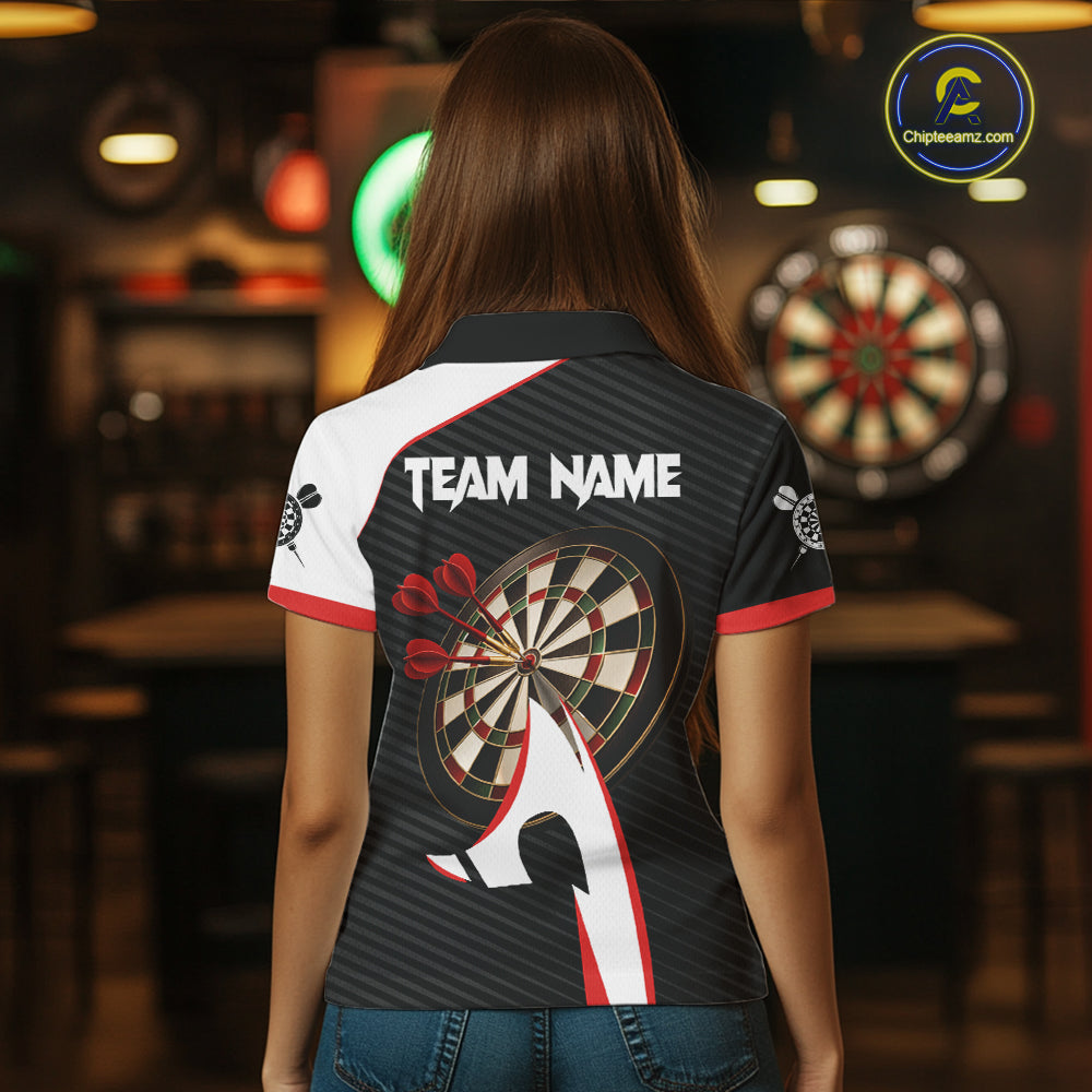 Personalized Darts Polo & Quater Zip For Women Custom Darts Tournament Team Jersey |Red TDM6067