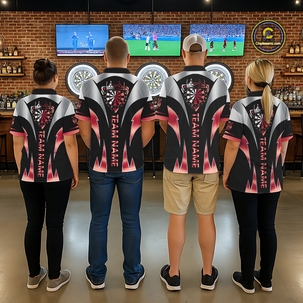 Personalized Crown Darts Shirt For Women Custom Darts Tournament Jersey Team Polo & 1/4 Zip |Red TDM6315