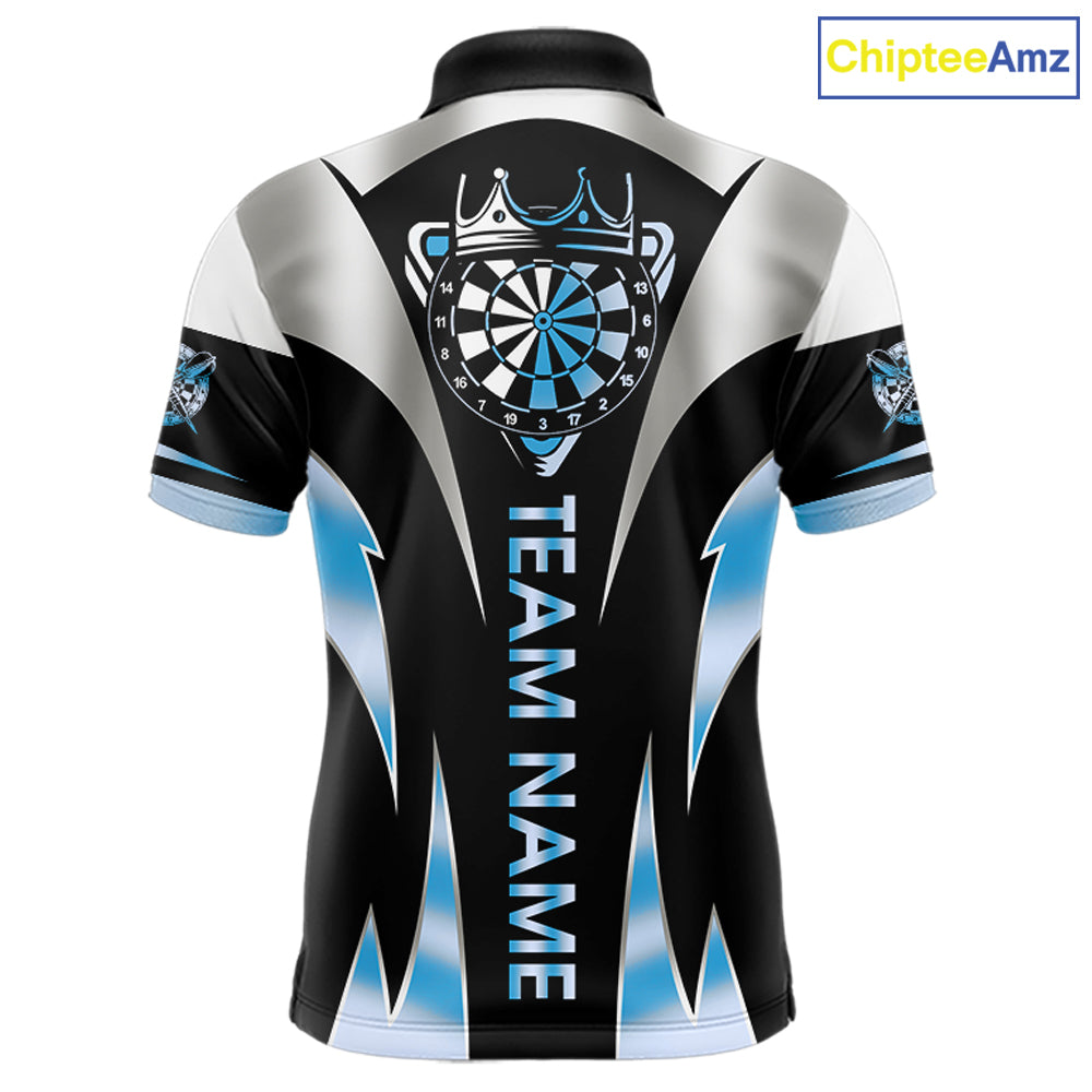 Personalized Crown Darts Shirt For Men Custom Darts Tournament Jersey Team Polo & 1/4 Zip |Blue TDM6316