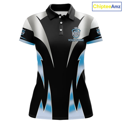 Personalized Crown Darts Shirt For Women Custom Darts Tournament Jersey Team Polo & 1/4 Zip |Blue TDM6316
