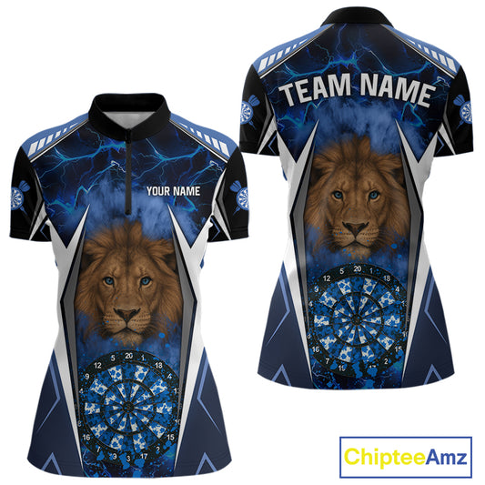 Blue Camo Dartboard Lion Dart Shirts For Women Custom Polo & Quarter Zip Team Darts Jerseys TDM3980