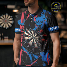 Load image into Gallery viewer, Custom Men's Dart Shirt - Grunge Blue And Red Dartboard Paint Splash Polo &amp; Quarter Zip Jersey TDM3981