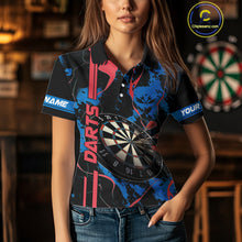Load image into Gallery viewer, Custom Women's Dart Shirt - Grunge Blue And Red Dartboard Paint Splash Polo &amp; Quarter Zip Jersey TDM3981