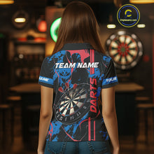 Load image into Gallery viewer, Custom Women's Dart Shirt - Grunge Blue And Red Dartboard Paint Splash Polo &amp; Quarter Zip Jersey TDM3981