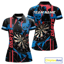 Load image into Gallery viewer, Custom Women's Dart Shirt - Grunge Blue And Red Dartboard Paint Splash Polo &amp; Quarter Zip Jersey TDM3981