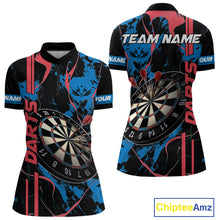 Load image into Gallery viewer, Custom Women's Dart Shirt - Grunge Blue And Red Dartboard Paint Splash Polo &amp; Quarter Zip Jersey TDM3981