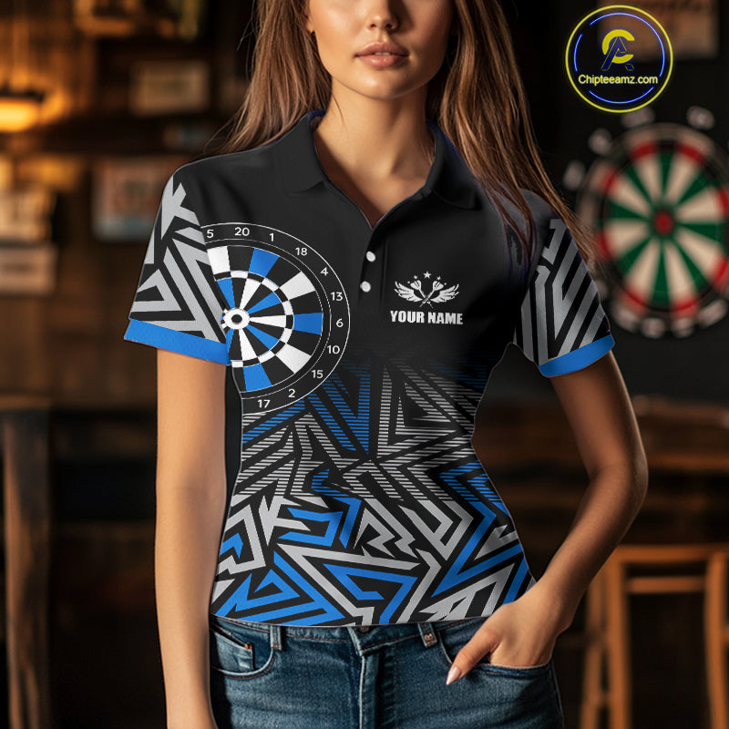Personalized Darts Heartbeat Zig-Zag Pattern Custom Dart Shirts For Women, Dart Team Jersey|Blue TDM3984