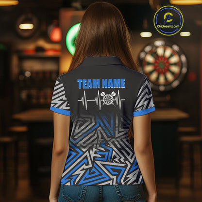 Personalized Darts Heartbeat Zig-Zag Pattern Custom Dart Shirts For Women, Dart Team Jersey|Blue TDM3984