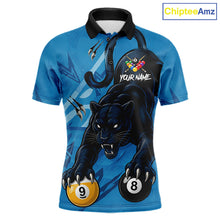 Load image into Gallery viewer, Custom Blue 8 Ball &amp; 9 Ball Panther Billiard Shirt For Men, Billiard Team Jersey Polo &amp; 1/4 Zip TDM6494