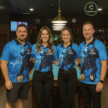 Load image into Gallery viewer, Custom Blue 8 Ball &amp; 9 Ball Panther Billiard Shirt For Men, Billiard Team Jersey Polo &amp; 1/4 Zip TDM6494