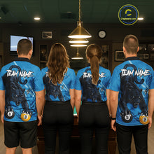 Load image into Gallery viewer, Custom Blue 8 Ball &amp; 9 Ball Panther Billiard Shirt For Men, Billiard Team Jersey Polo &amp; 1/4 Zip TDM6494