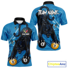 Load image into Gallery viewer, Custom Blue 8 Ball &amp; 9 Ball Panther Billiard Shirt For Men, Billiard Team Jersey Polo &amp; 1/4 Zip TDM6494