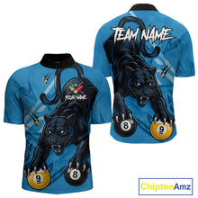 Load image into Gallery viewer, Custom Blue 8 Ball &amp; 9 Ball Panther Billiard Shirt For Men, Billiard Team Jersey Polo &amp; 1/4 Zip TDM6494