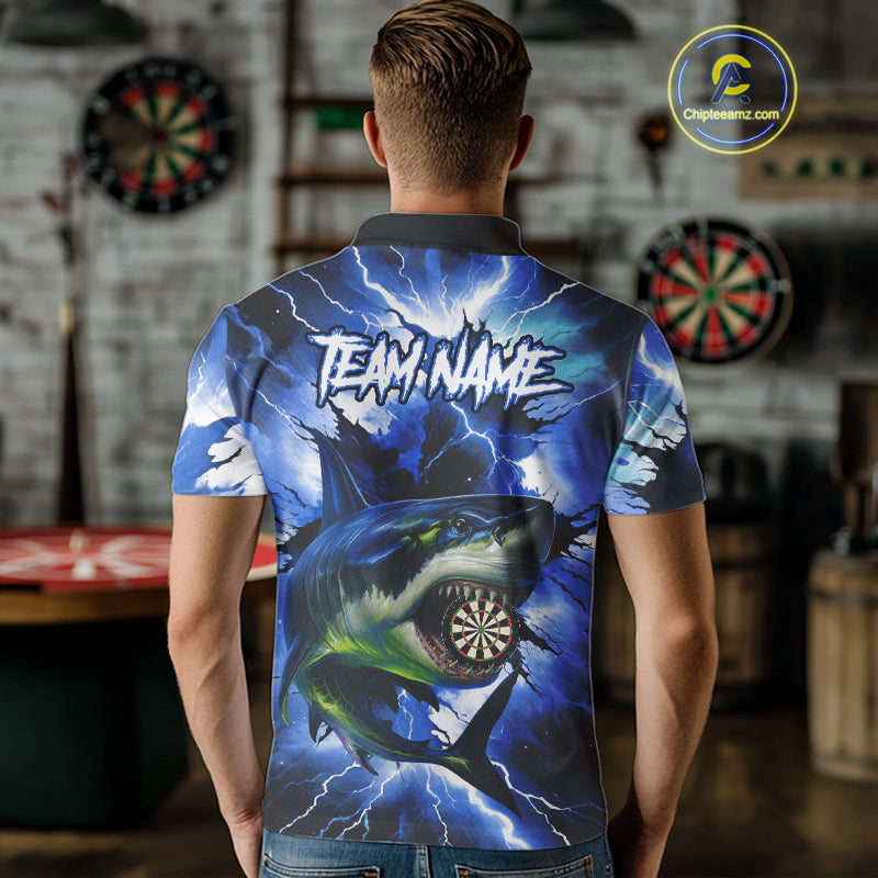 Thunder Lightning Storm Shark Darts Shirt For Men Custom Blue Darts Team Jersey Polo & Quarter Zip TDM4569