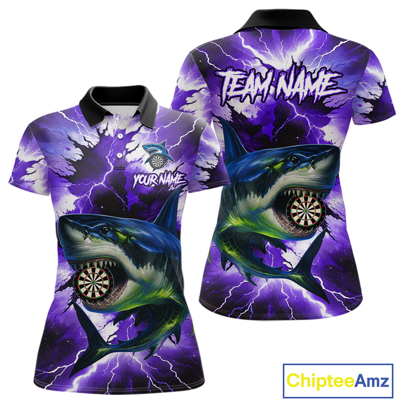 Thunder Lightning Storm Shark Darts Shirt For Women Custom Purple Darts Team Jersey Polo & 1/4 Zip TDM4570