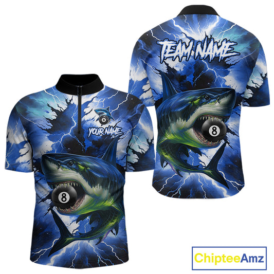 Thunder Lightning Storm Custom Shark Billiard Shirt For Men, 8 Ball Pool Billiard Team Jersey|Blue TDM4571