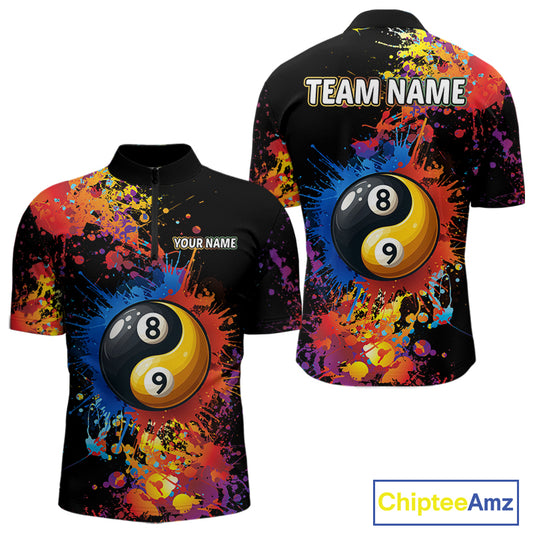 Colorful Billiard Jersey For Men Custom Funny Yin-Yang 8&9 Ball Pool Team Shirts Polo & 1/4 Zip TDM4574