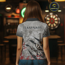 Load image into Gallery viewer, Custom Red And Grey Grunge Darts Shirt For Women, Personalized Darts Jersey Team Polo &amp; 1/4 Zip TDM4995