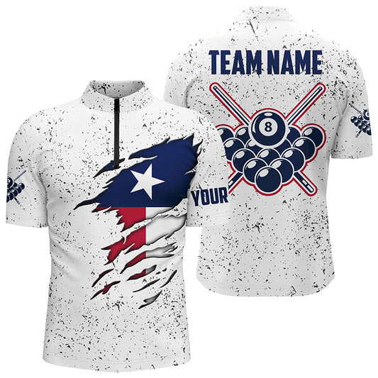8 Ball Pool Texas Flag Personalized Billiard Men's Shirts, 8 Ball Pool Quarter-Zip Shirts TDM0550