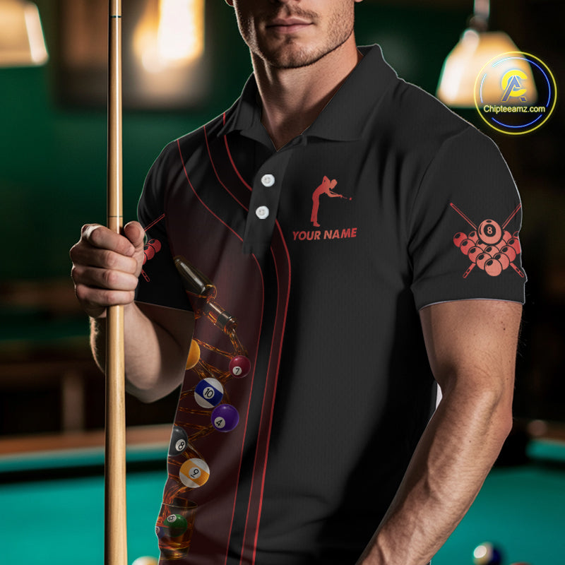 Funny DNA Wine Billiard Shirt For Men Custom Pool Team Shirts, Billiard Jersey Polo & 1/4 Zip|Red TDM5194