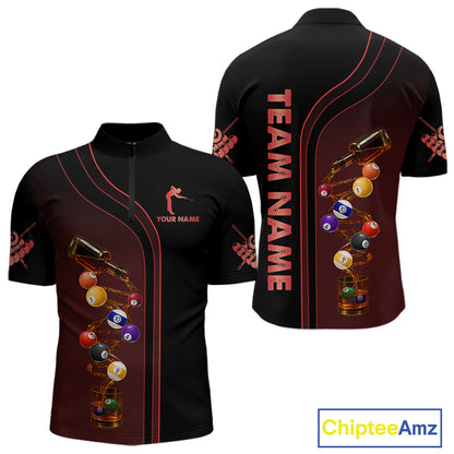 Funny DNA Wine Billiard Shirt For Men Custom Pool Team Shirts, Billiard Jersey Polo & 1/4 Zip|Red TDM5194