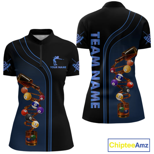 Funny DNA Wine Billiard Shirt For Women Custom Pool Team Shirts, Billiard Jersey Polo & 1/4 Zip|Blue TDM5195