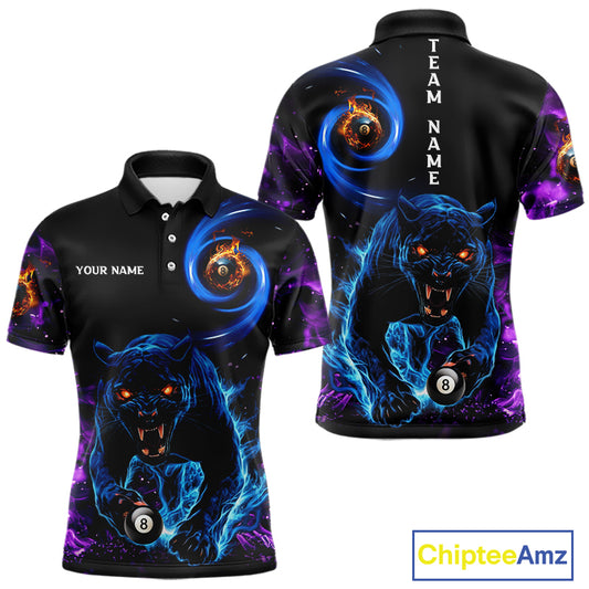 Personalized Blue Purple  Flaming 3D Panther Billiard Shirts For Men, Cool Team Billiard Jerseys TDM5196