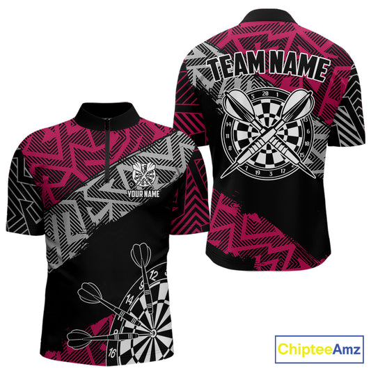 Custom Darts Shirts For Men Personalized Zig-Zag Pattern Dart Jersey, Cool Darts Team Shirts|Pink TDM5453