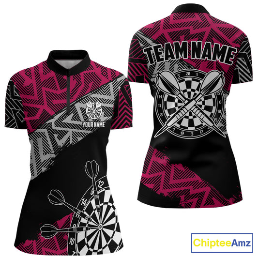 Custom Darts Shirts For Women Personalized Zig-Zag Pattern Dart Jersey, Cool Darts Team Shirts|Pink TDM5453