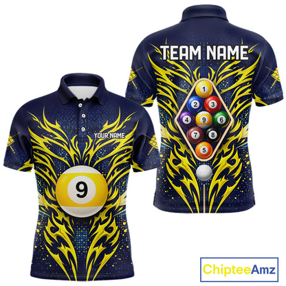 Personalized Tribal Flame 9 Ball Billiard Shirt For Men Custom 9 Ball Pool Team Jersey TDM5712