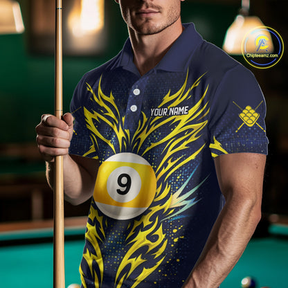 Personalized Tribal Flame 9 Ball Billiard Shirt For Men Custom 9 Ball Pool Team Jersey TDM5712