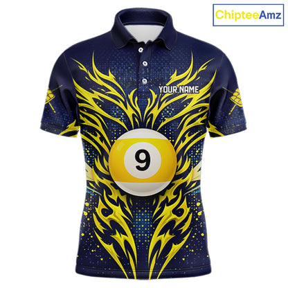Personalized Tribal Flame 9 Ball Billiard Shirt For Men Custom 9 Ball Pool Team Jersey TDM5712