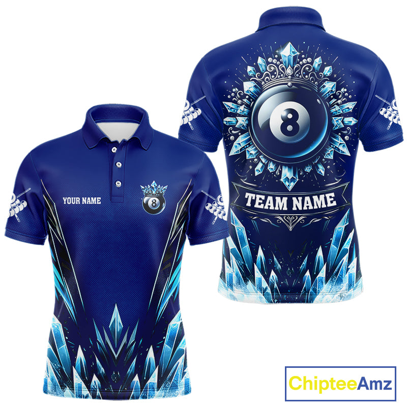 Blue 8 Ball Pool Icy Billiard Polo & 1/4 Zip For Men Custom Billiard League Team Jersey TDM5715
