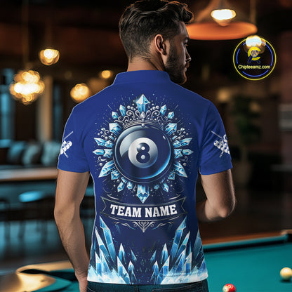 Blue 8 Ball Pool Icy Billiard Polo & 1/4 Zip For Men Custom Billiard League Team Jersey TDM5715