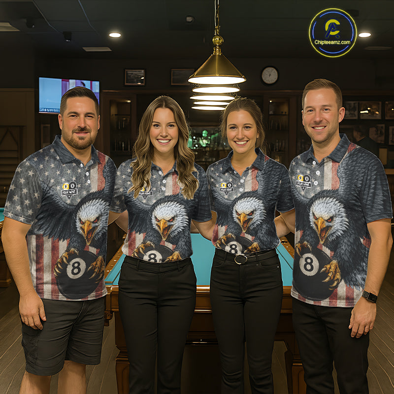 Personalized 8 Ball & 9 Ball Vintage American Flag Eagle Billiard Shirt For Men, Pool Team Jersey TDM5720