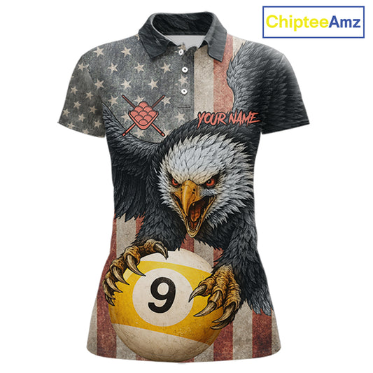 Personalized Vintage American Flag Eagle Billiard Shirt For Women, 9 Ball Pool Billiard Team Jerseys TDM5721
